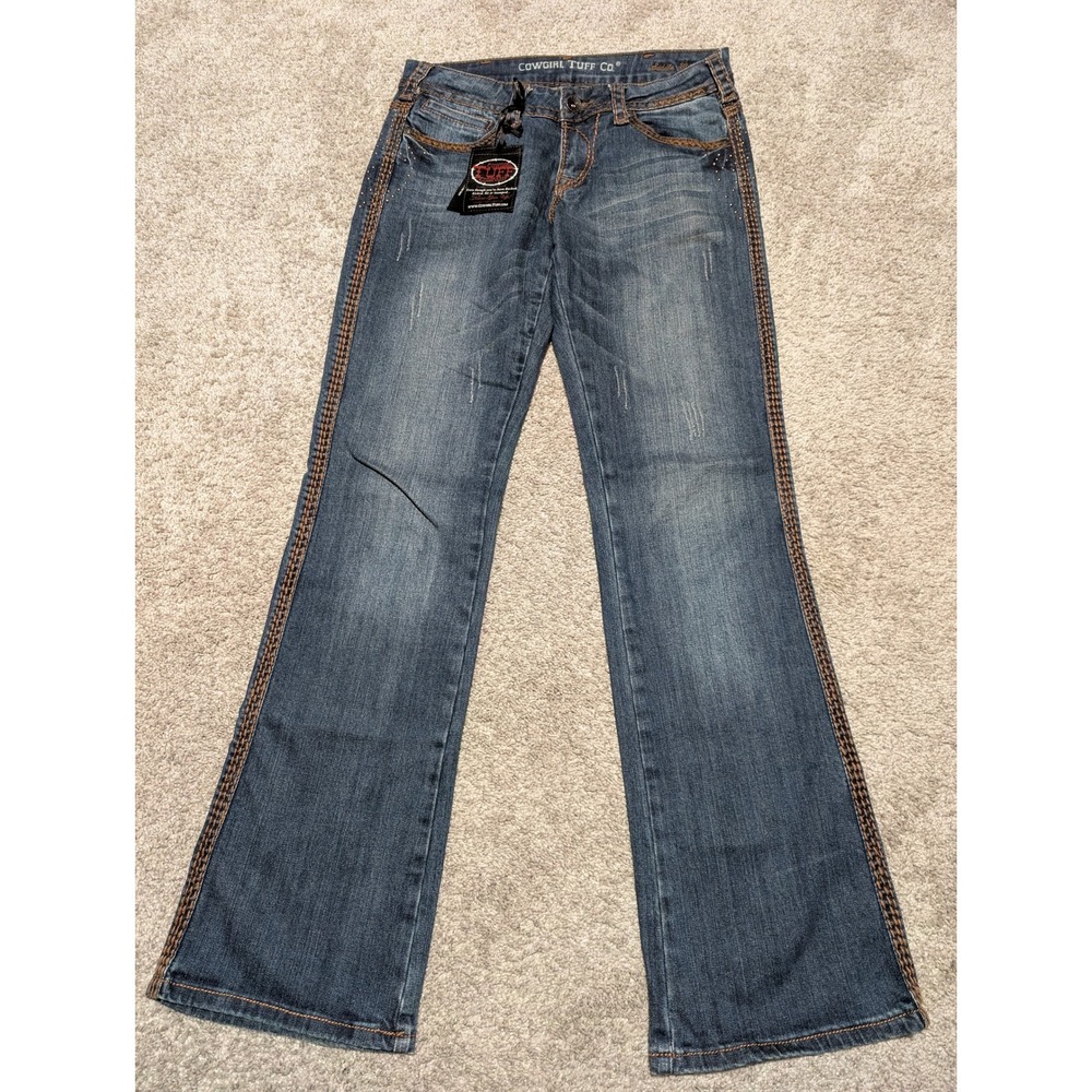 Cowgirl Tuff Co Jeans Womens 28x33 Blue Saddle Ready Bootcut Studded Embroidered